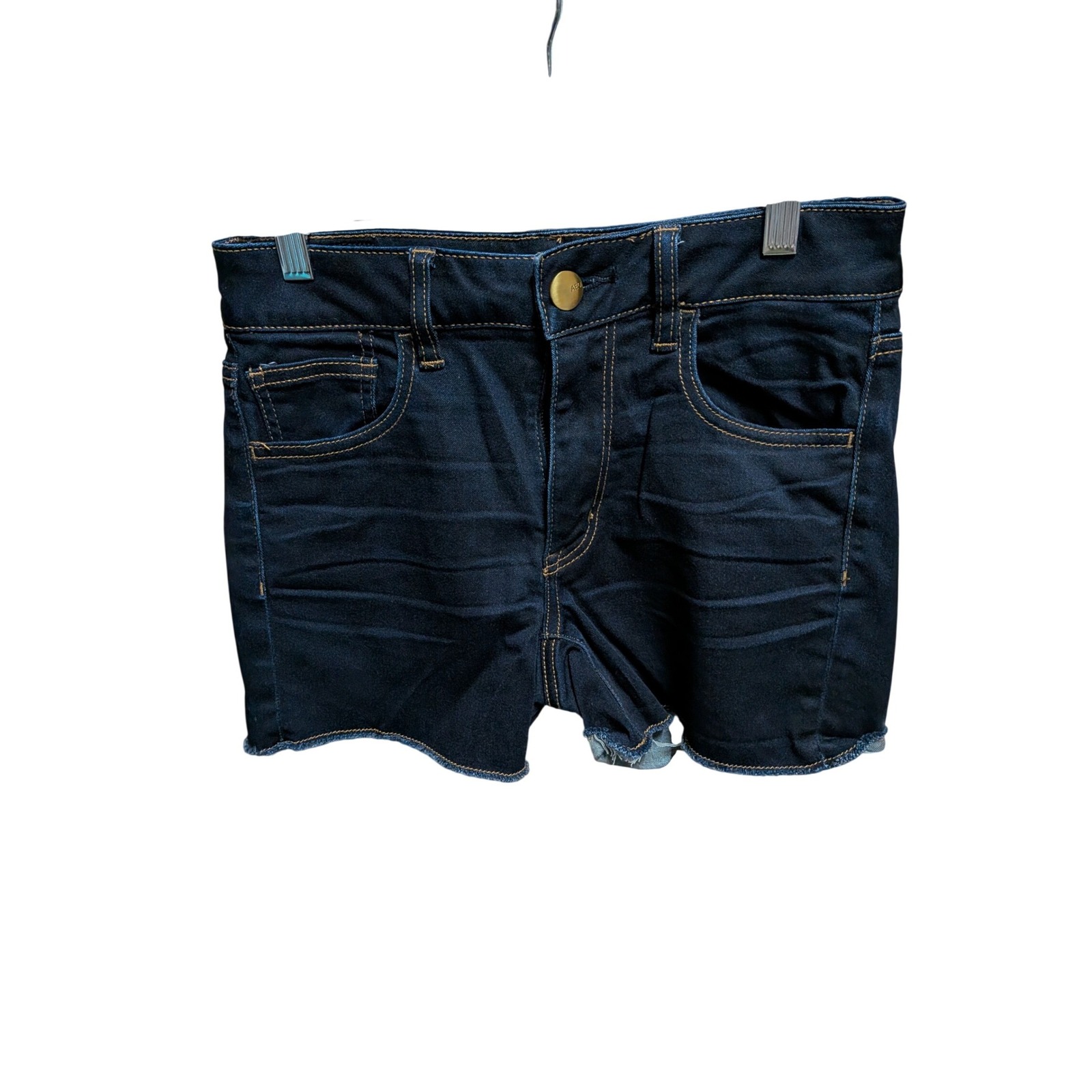 American Eagle Outfitters Dark Wash Raw Hem High Waisted Denim Shorts Blue